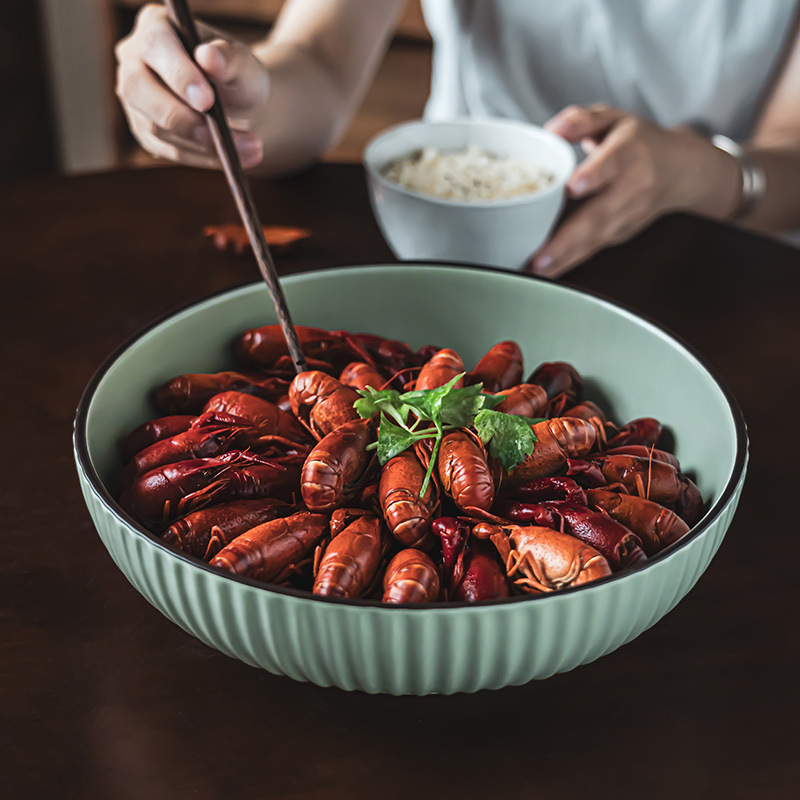 Tazón grande de estilo nórdico para cangrejos de río, tazón grande para pescado en escabeche, tazón de cerámica estilo retro extra grande para sopa y fideos, tazón de sopa para el hogar.