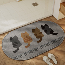 简约可爱卡通猫咪亚麻地垫吸水防滑厕所加厚客厅卧室脚垫易打理