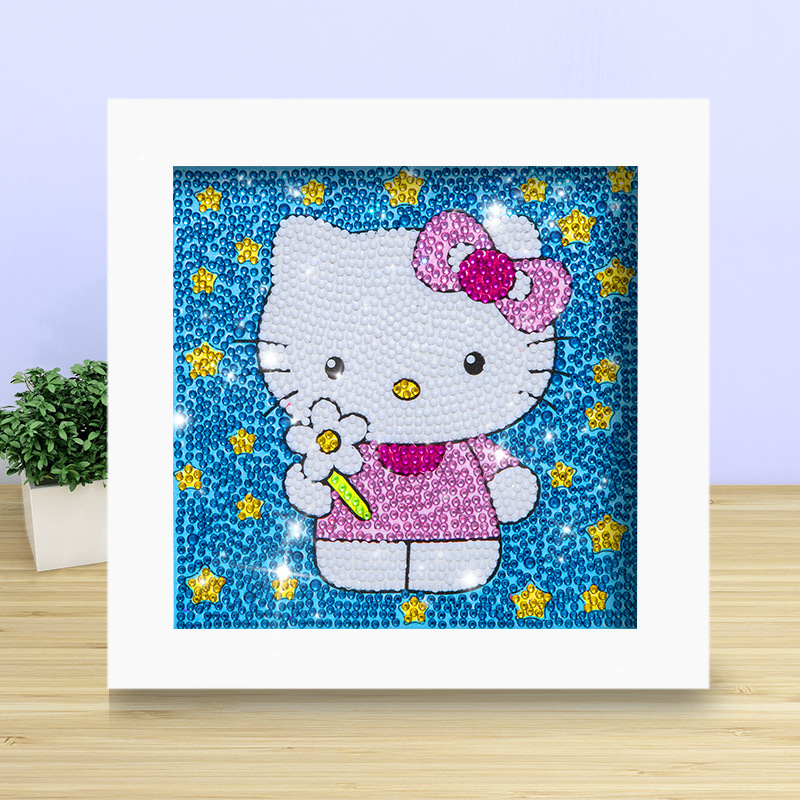 Pintura de diamante DIY con marco de fotos para enviar lleno de diamantes y pintura de diamantes para hacer pintura al óleo de dibujos animados educativos para niños 2024 ladrillo pegajoso y diamantes brillantes