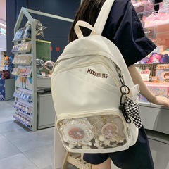 日系新款純色雙肩包女大容量透明背包學院風中大學生書包吧唧痛包