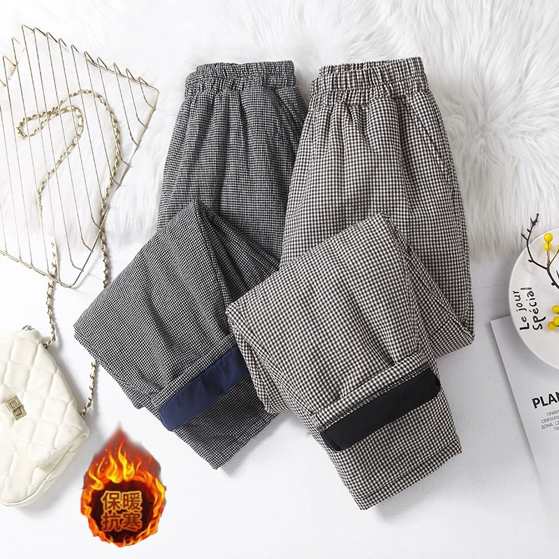 Утепленные армированные брюки из хлопково– linen смеси, эластичный пояс, тёплые набивные, черный/ коричневый