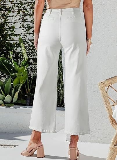 Jeans de Tiro Alto y Pierna Ancha para Mujer de Algodón con Bolsillos image 7