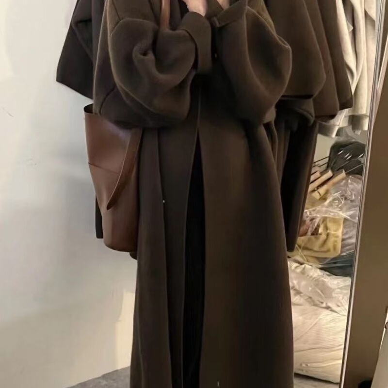 高级显瘦针织开衫毛衣女中长款秋冬纯色慵懒过膝宽松大衣大版外套|undefined