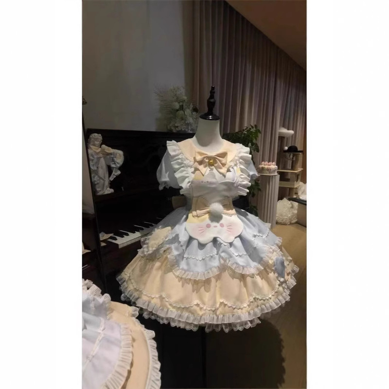 Sweet Tea Girl Lolita Sweet Tea Meow Cute Kitten Lolita Op Dress Female Sweet and Fresh Daily Mesh
