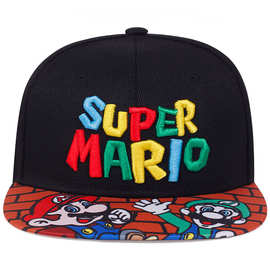 超级玛丽马里奥卡通刺绣字母棒球帽嘻哈帽街头休闲户外遮阳平沿帽