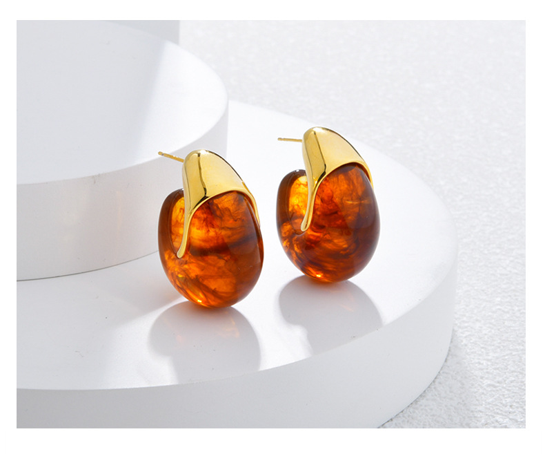 Copper Ear Needle Material 1 Pair Vintage Style Geometric Irregular Plating Resin Copper Ear Studs