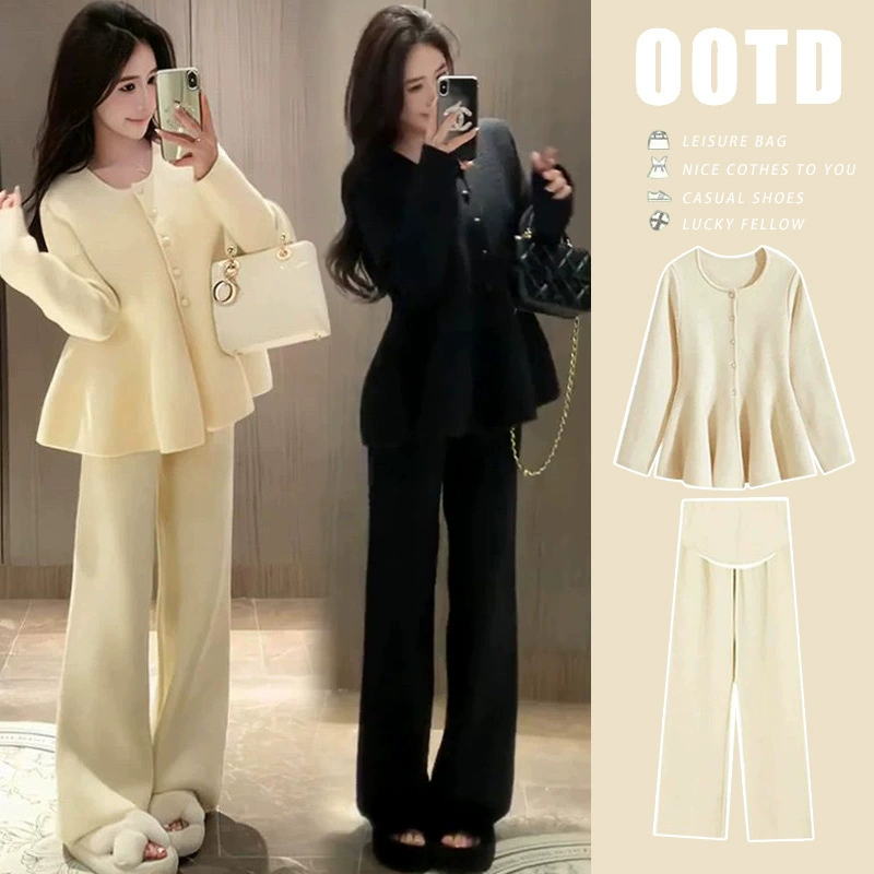 Пятно для беременных новый модный топ-свитер трикотажный толстый кашемировый широкий брюки из двух частей