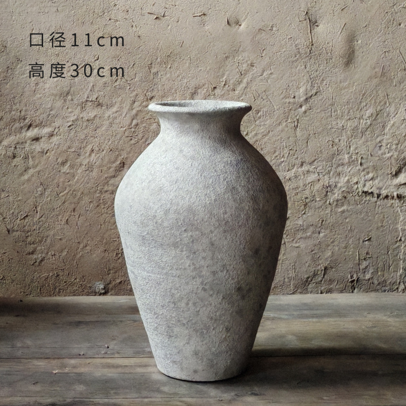 中国式のレトロな手作りの粗い陶器の花瓶の陶磁器の大きい腹の花器の大きいサイズの客間の玄関の装飾品の置物の卸売り|undefined