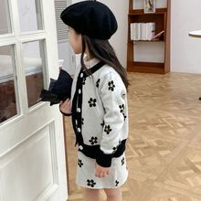 儿童女童2024春季套装针织毛衣韩版运动开衫外套半身裙潮童装宝宝