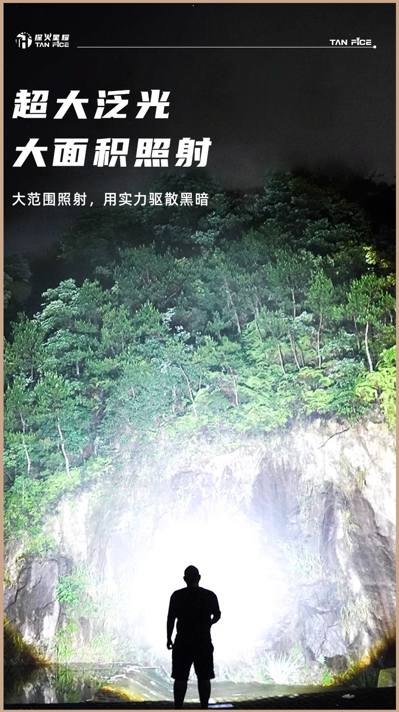 Aluminum Alloy Flashlight, Outdoor Strong Light, High Lumen, Super Bright, Long-Lasting Spotlight, Mountaineering Multi-Functional Work Light