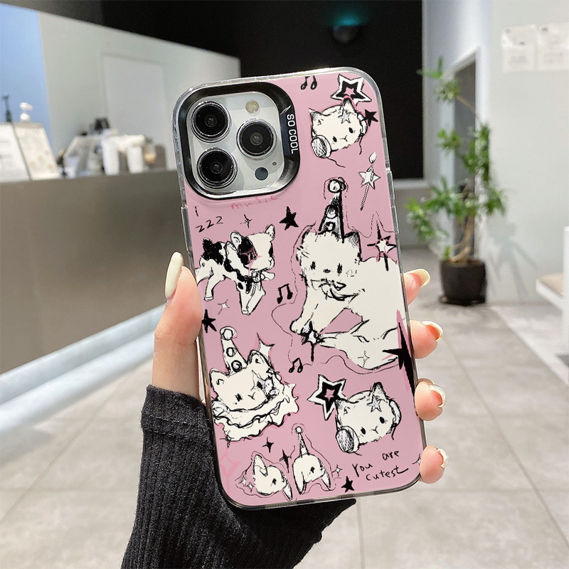 Earphone Cat Suitable for iphone16promax Phone Case 15plus Color Silver 14 Drop-resistant 13 Cute 12