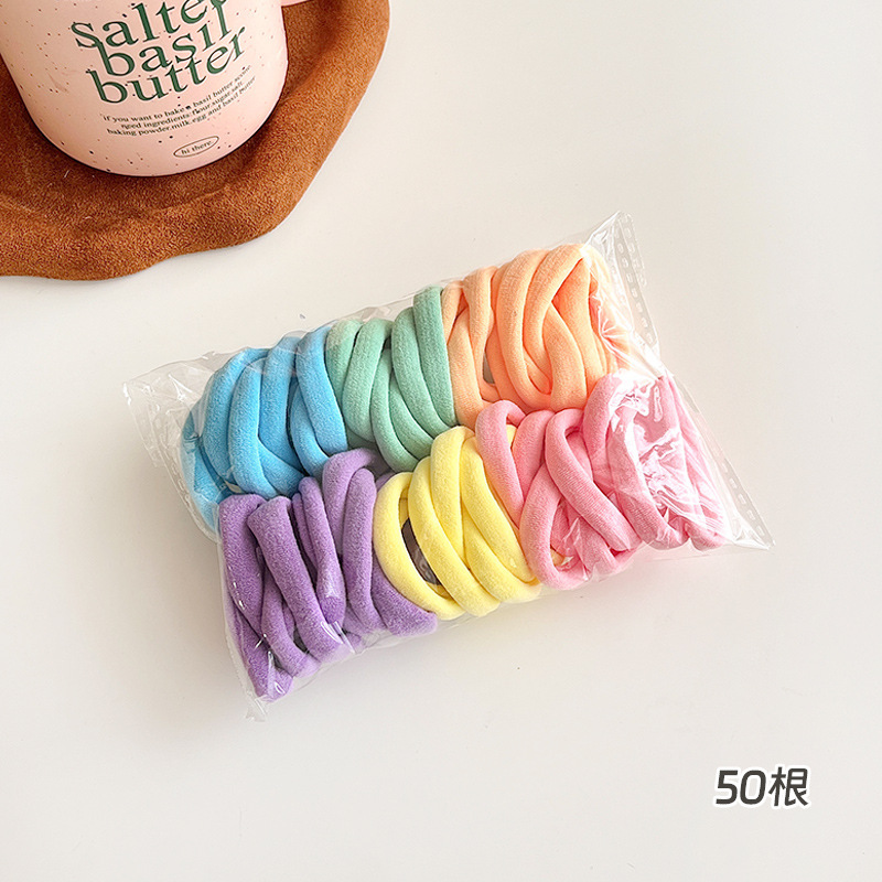 モランディカラータオルリング50個、シンプルで伸縮性の高い女性用ポニーテールヘアロープ、耐久性があり髪を傷つけないボールヘアロープ|undefined