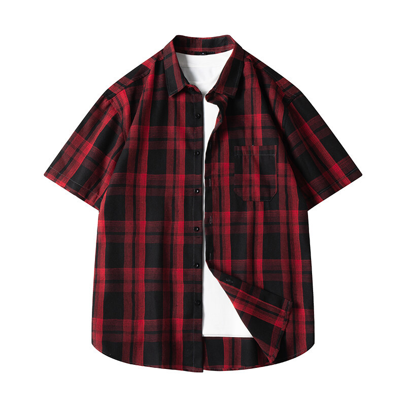 2025 Cross-border Amazon Summer New Men's Plaid Loose Short-sleeved Shirt plus size Fashion Casual Shirt for Men