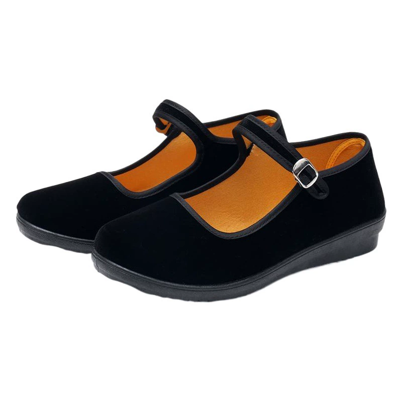 Тканевая обувь Old Beijing, женская черная обувь для этикета, гостиничная Рабочая плоская Нескользящая квадратная черная Тканевая обувь, танцевальная обувь оптом