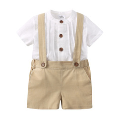 Amazon foreign trade baby summer set short-sleeved shirt with suspenders two-piece set infant gentleman set