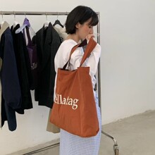 韩代网红博主自留款超时髦大容量字母格纹里外两用单肩包托特包女