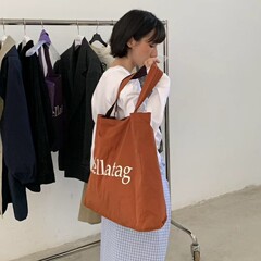 韩代网红博主自留款超时髦大容量字母格纹里外两用单肩包托特包女