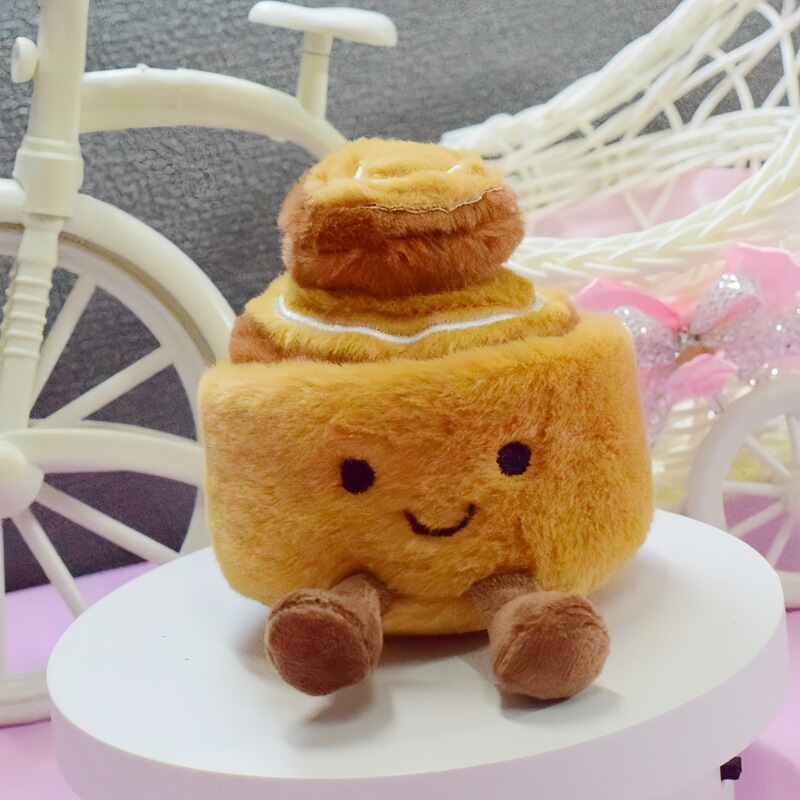 Afternoon Tea Gourmet Cinnamon Roll Cake Doll Dessert Plush Doll Pendant Keychain Toy Dessert Jc