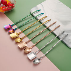 網紅 304不鏽鋼勺子創意鐵鍬勺家用吃西瓜勺咖啡吸管攪拌勺二合一