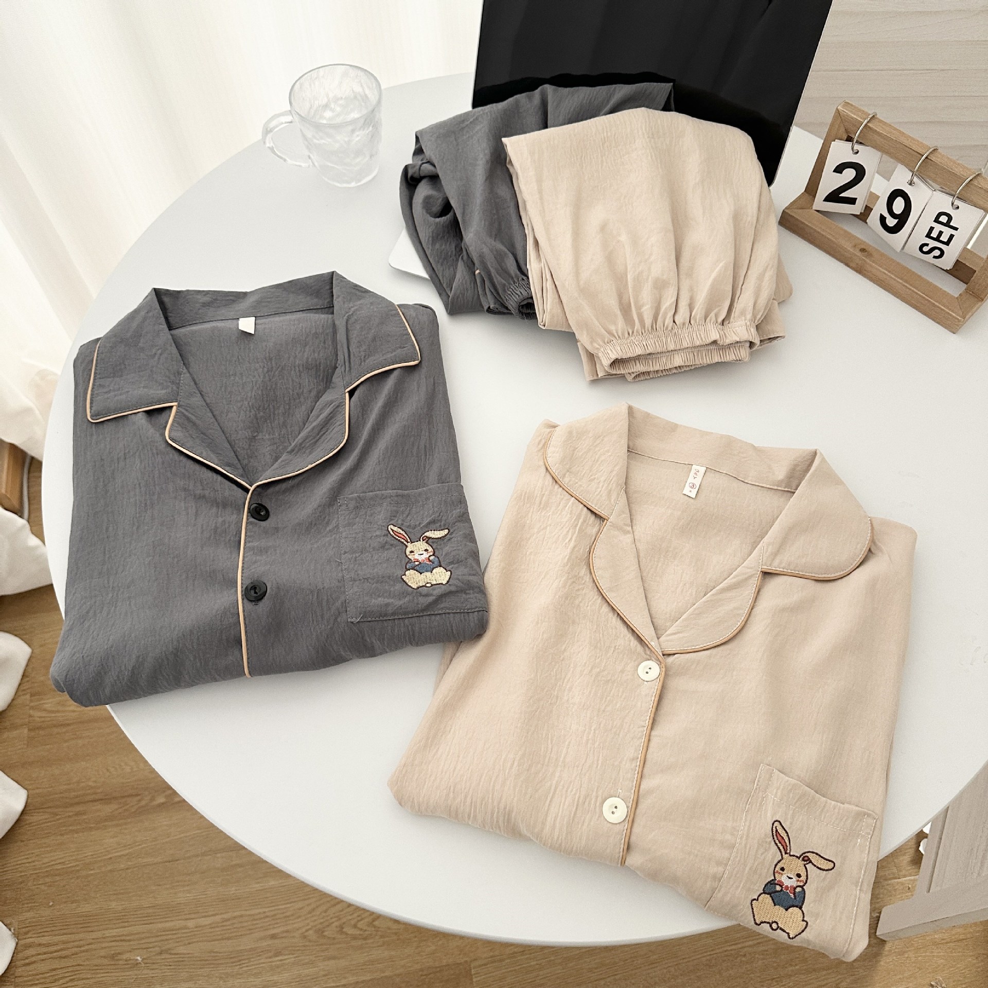 Cartoon Couple Pajamas Spring and Autumn Cardigan Sweet Loose Casual Couple suit Women's Korean-style Ins Home Clothes Men's