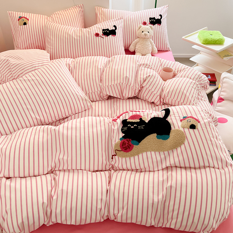 양모 고양이 100% 신장면 직물 귀여운 수건 자수