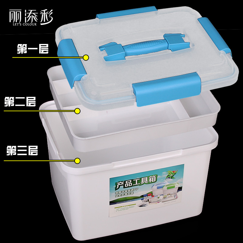 Caja de herramientas de demostración de productos Amway, conjunto completo de caja de almacenamiento multifuncional de plástico portátil de doble capa, demostración auxiliar de productos