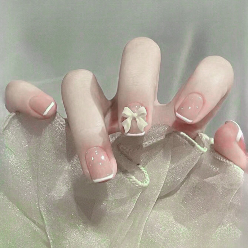 Fairy-style press-on nails, European and American mini nail shape, French bow, cute girly style press-on nails, 24 pieces wholesale Fairy-style press-on nails, European and American mini nail shape, French bow, cute girly style press-on nails, 24 pieces wholesale