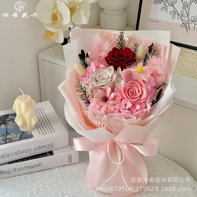 ガールフレンドへのクリエイティブな中国のバレンタインデーギフト、バラのギフトボックス、クリスマス完成品、高級プリザーブドフラワーブーケ|undefined