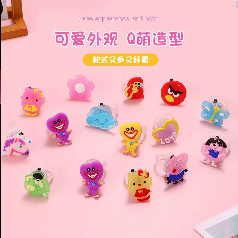 Flashing Ring Toy, soft rubber LED flash, diameter 2.5 cm, mixed cartoon/holiday styles