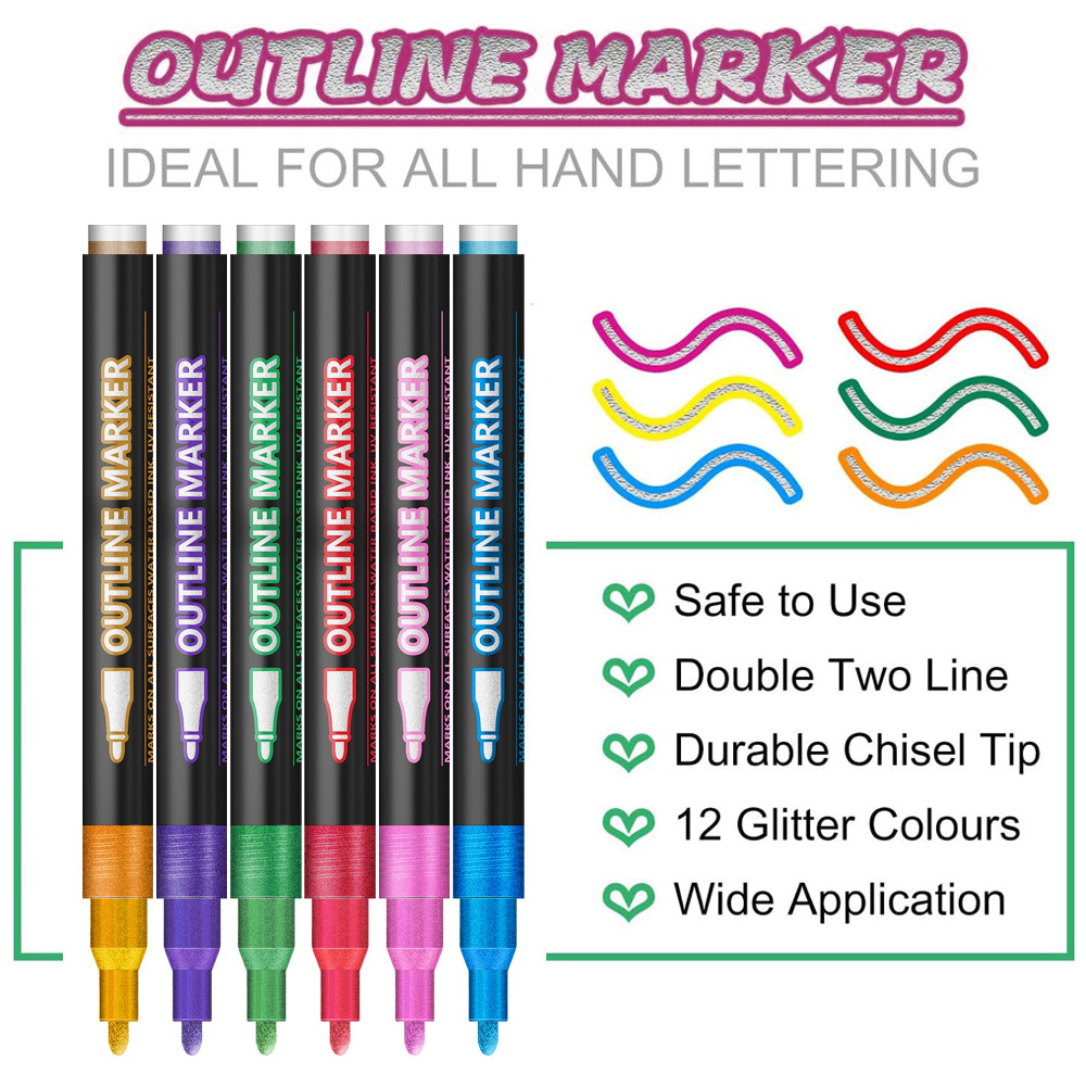 Transfronterizo venta caliente TEMU doble línea de contorno bolígrafo 48 color conjunto de cuentas de mano DIY creativo marcador bolígrafo marcador fluorescente