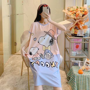 [Meile Liying] 2025 new nightgown women's summer short sleeve cartoon long dress pajamas women's home clothes
