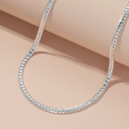 Gold-plated Copper European and American Fashion Flat Snake Bone Chain ns Street Shooting Personalized Men's and Women's Horse Whip Necklace Tuhao Big Gold Chain