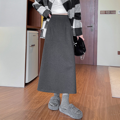 Fur skirt for women in autumn and winter new style split mid-length skirt, high waist, slimming and large size fashionable all-matching hip skirt