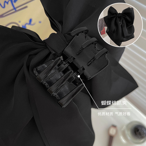 New black ribbon satin big bow clip back head hair clip temperament shark clip hair clip hair accessory