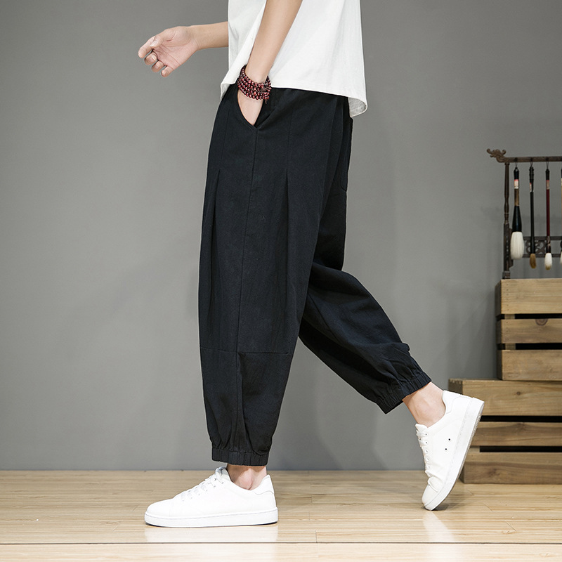 Pantalon décontracté à huit ou neuf points pour hommes en été, fin, surdimensionné, ample, jambe large avec pieds bandés, carotte et Haren_voghion.com
