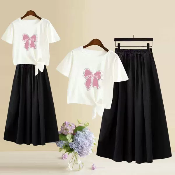 White top + black skirt [Pink Butterfly]