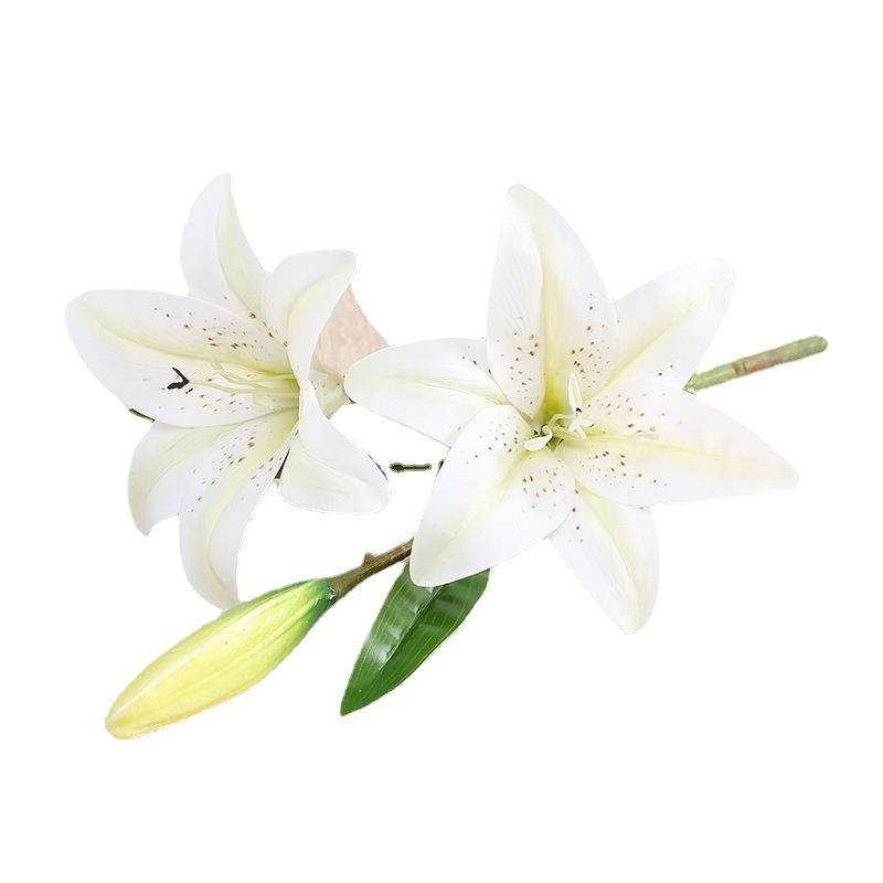 Dufu artificial Rama corta falso Lily casa pantalla decoración Lily 2 flores 1 Bud entrada pantalla flor artificial