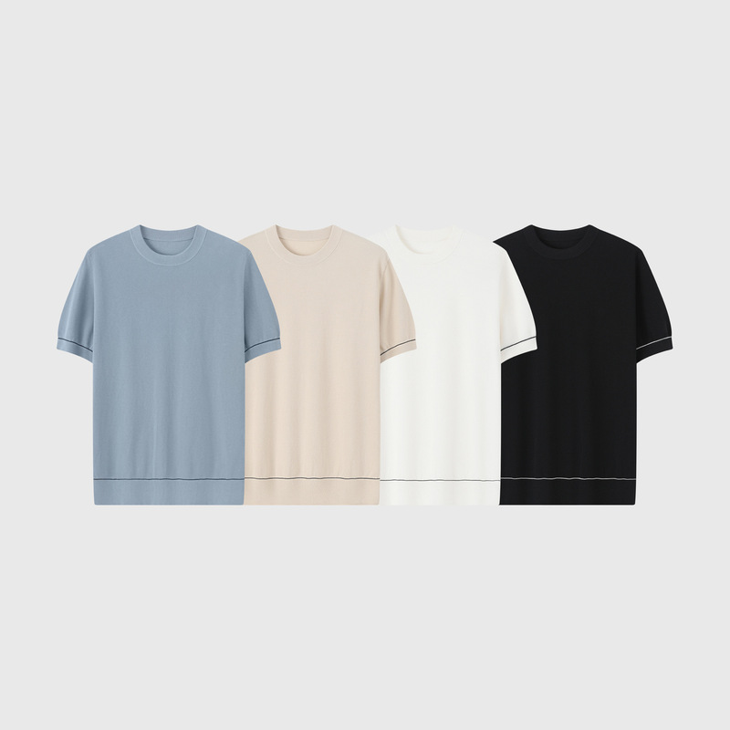 Brion* Brioni Sea Island Mulberry Silk Cotton Blend Round Neck Knitted Business Casual Short-Sleeved Shirt T-Shirt Brion* Brioni Sea Island Mulberry Silk Cotton Blend Round Neck Knitted Business Casual Short-Sleeved Shirt T-Shirt
