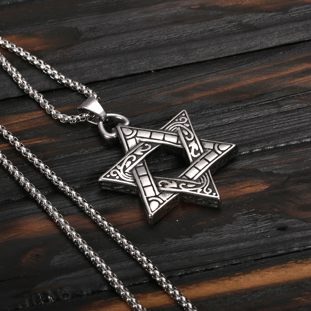 Hexagram Pendant Necklace For Men In Stainless Titanium Steel_voghion.com