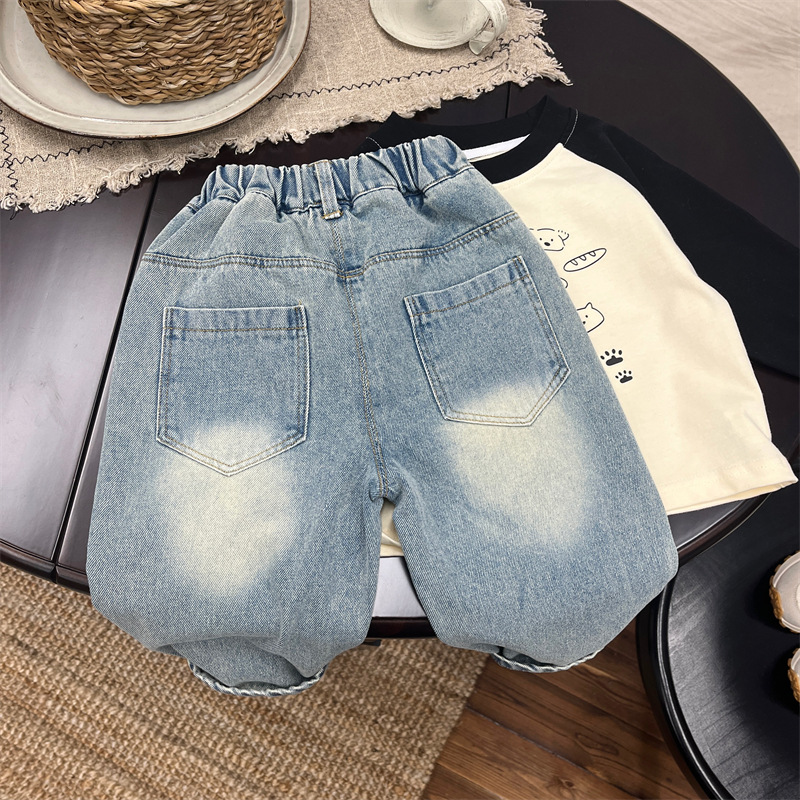 Blugi pentru copii, primăvară și bebeluși la modă pentru toamnă, versiune coreeană, model graffiti cu picior drept pentru băieți._voghion.com