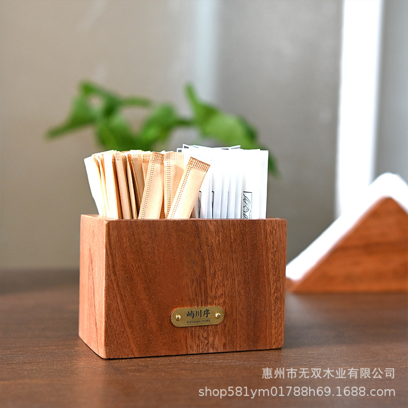 Wooden Toothpick Holder Desktop New Model Toothpick Box Restaurant-Specific Dental Floss Box Two-In-One Commercial High-End Solid Wood Box