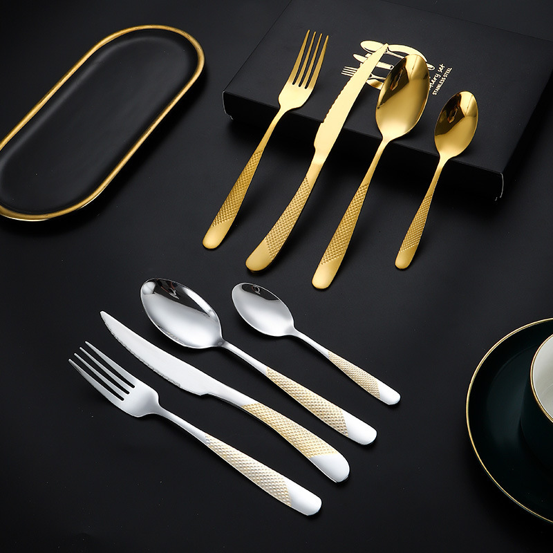 アマゾンスプーンステンレス食器星ドリル金メッキホテル4点セットステーキナイフフォークスプーンセットギフトボックス|undefined
