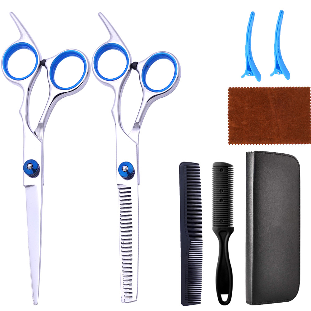 Fábrica directa tijeras de corte de pelo de acero inoxidable tijeras de corte de pelo profesional tijeras de belleza tijeras de corte de pelo delgado conjunto de tijeras Liu Haiping