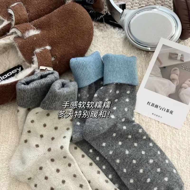 秋季款日系复古拼色撞色螺口波点袜子舒适高级感圆点堆堆中筒袜女|undefined