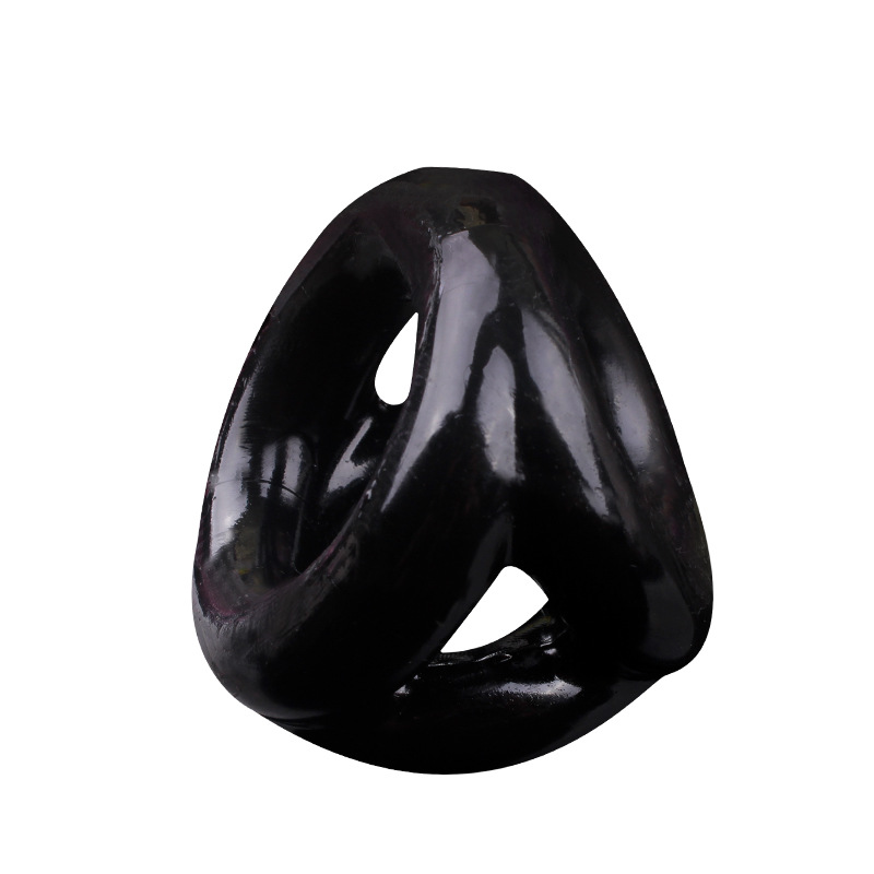 Triple-Ring TPE Erection Control Ring, Manual Non-Vibrating Cock Ring, Black — detail image 2