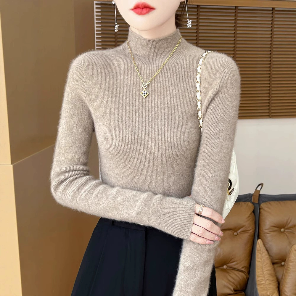 Женский свитер с высоким воротником 2024 новый бесшовный готовый костюм осенью и зимой