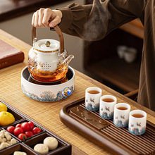 玻璃煮茶壶煮茶炉茶杯整套送礼刻制logo家用煮茶茶具套装轻奢高档