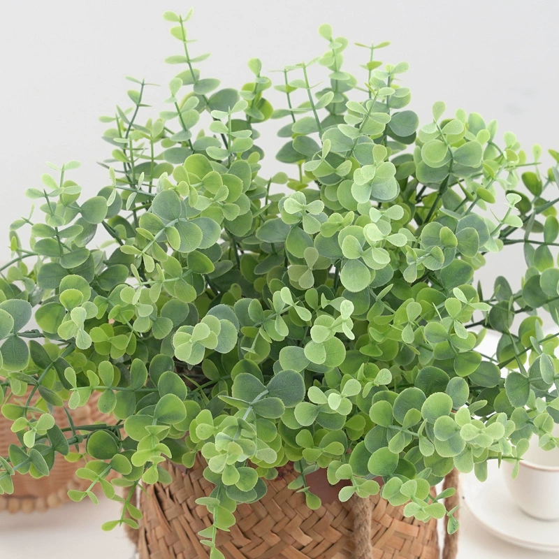 Новое моделирование зеленого растения 7 вилка спрей белый круглый лист эвкалипта инженерное украшение дома фон стены украшения гостиной