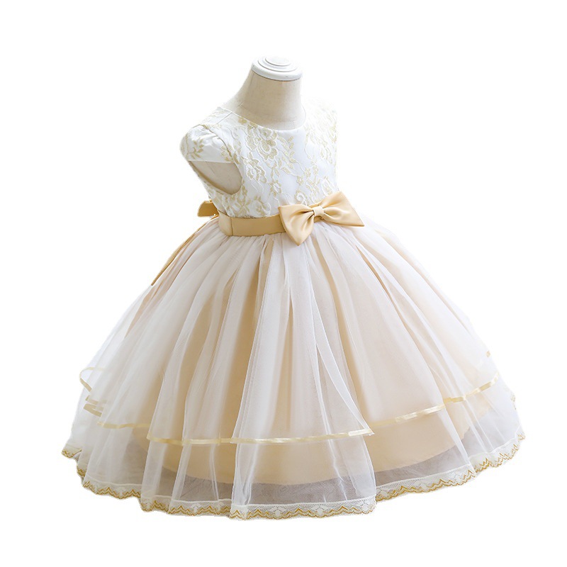 Vestido de las muchachas Vestido de princesa Vestido de malla bordado Amazon Venta caliente ropa para niños vestido de banquete de cumpleaños para niños