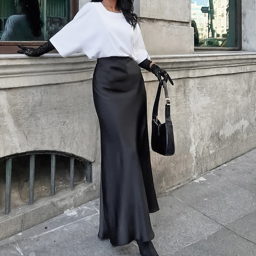 Women's Clothing 2024 acetate satin skirt female autumn new style drape slim A line long skirt high end women's clothing_voghion.com